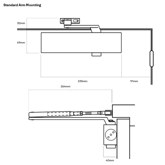 DOOR CLOSER SIZE 2-4 STD ARM BACKCHECK - CLIP ON COVER SILVER