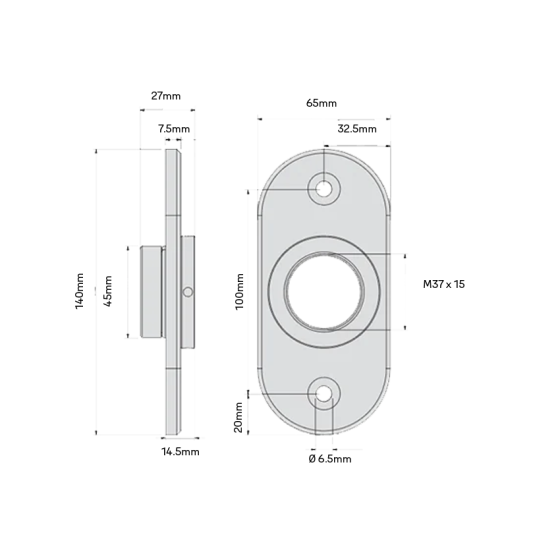 DD TECH SURECLOSE CENTRE MNT OVAL POST BRKT - For SCREW ON Hinges