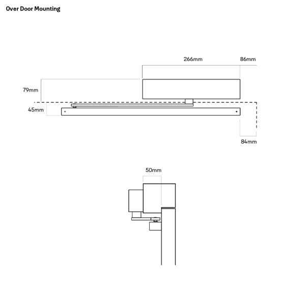DOOR CLOSER SIZE 2-6 SLIDE RAIL BACKCHECK DELAYED ACTION SILVER
