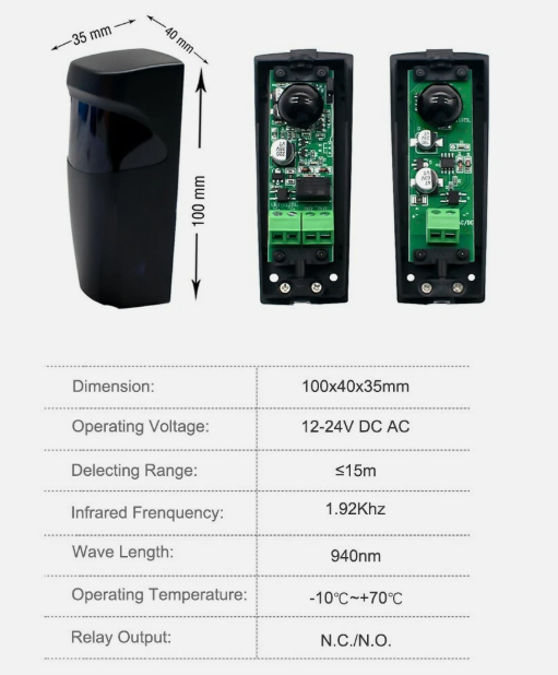 ENTREX Infrared Gate Photocells Hard wired 8-10 Meters