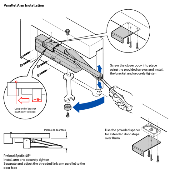 LOCKWOOD DOOR CLOSER SIZE 2-6 STD ARM BACKCHECK - CLIP ON COVER SILVER