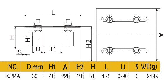 Set of 4 x 30*40mm White Nylon Rollers with Steel Galvanized Guide Bracket