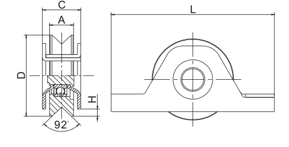 Sliding Gate V Groove Single Bearing 88mm Wheel With Internal Bracket