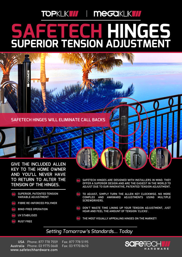 **CLEARANCE SALE** SafeTech Heavy Duty Self-Closing Adjustable Tension Hinges (Large)