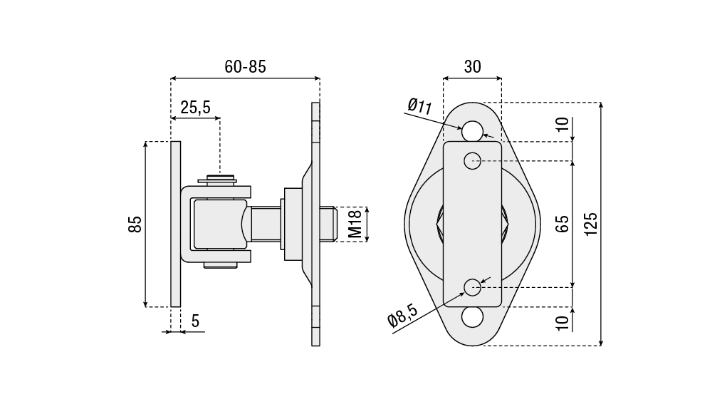 Adjustable Hinge with Bracket and Fix Plate M18