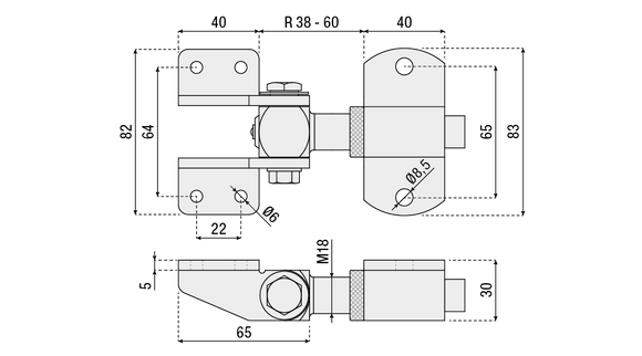 Adjustable 180 Degree Hinge M18