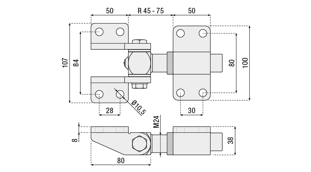 Adjustable 180 Degree Hinge M24