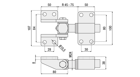 Adjustable 180 Degree Hinge M24