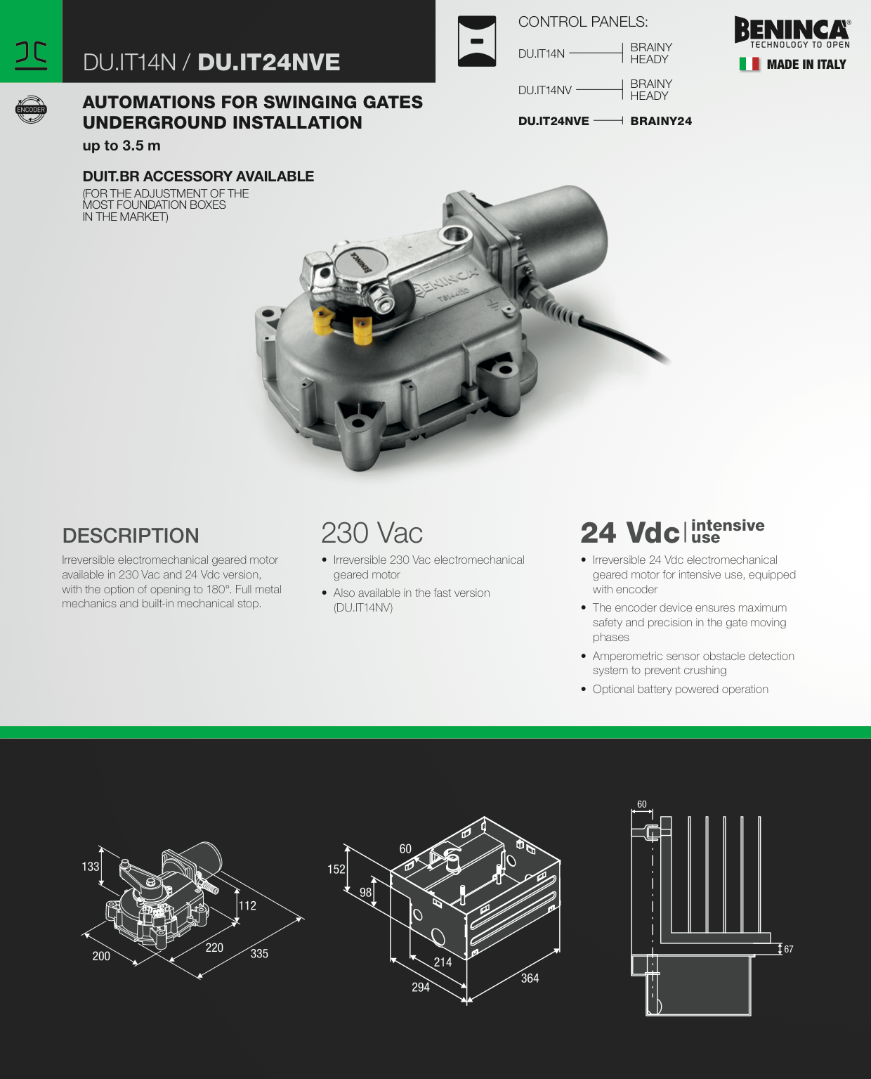 Underground Swing Gate Motor Beninca DU.IT24NVE