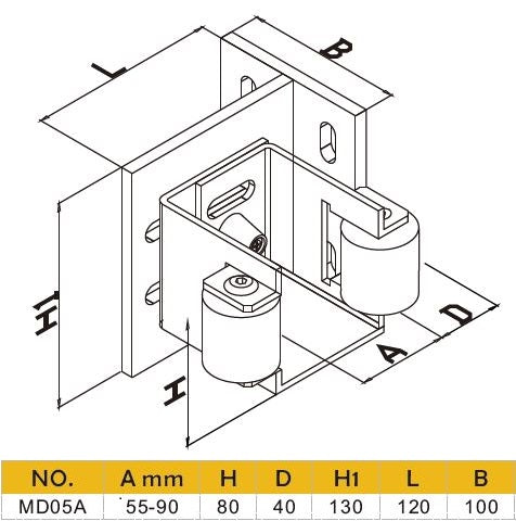 Adjustable sliding gate closing end catcher with guiding rollers for side Mounting