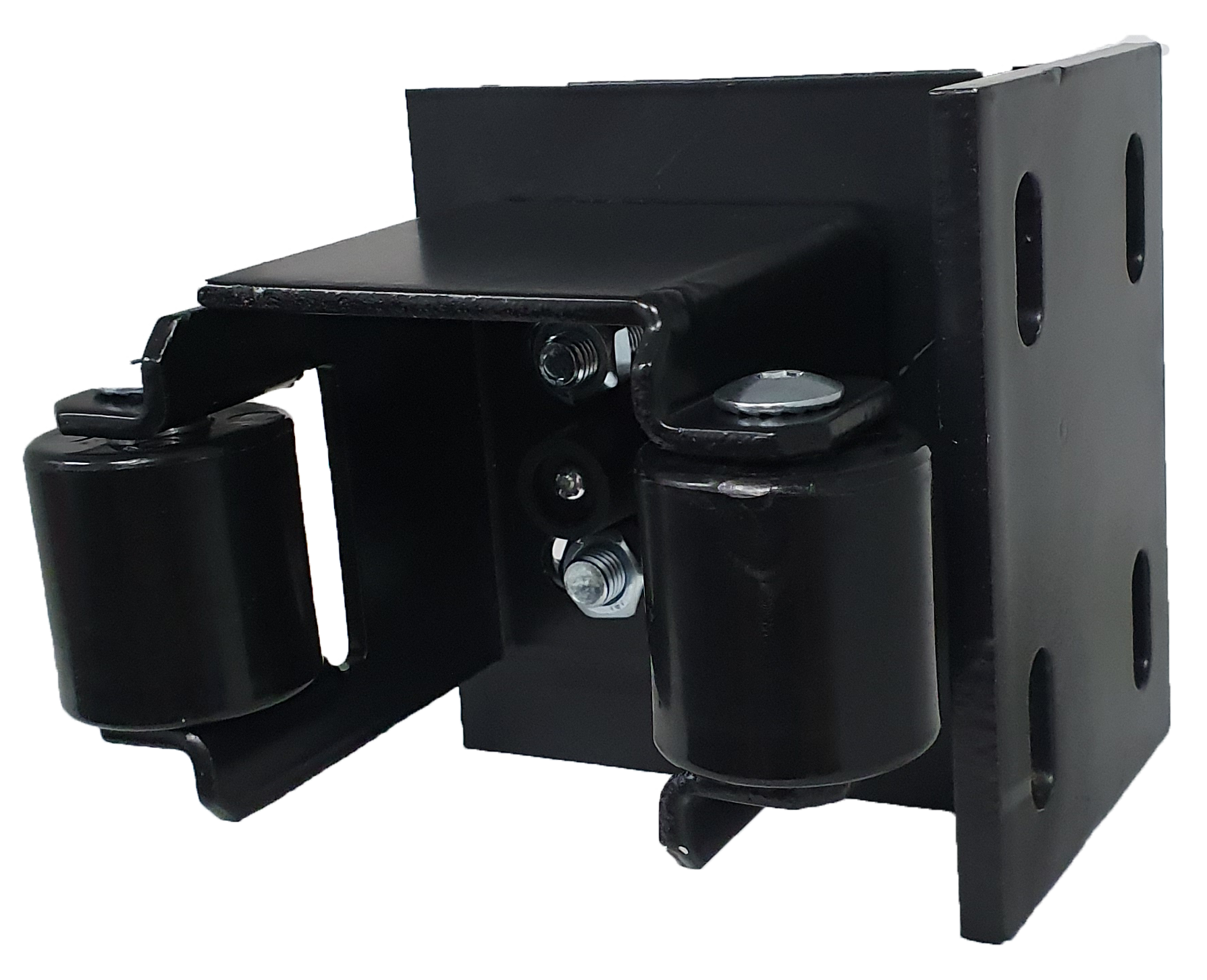 Adjustable sliding gate closing end catcher with guiding rollers for side Mounting