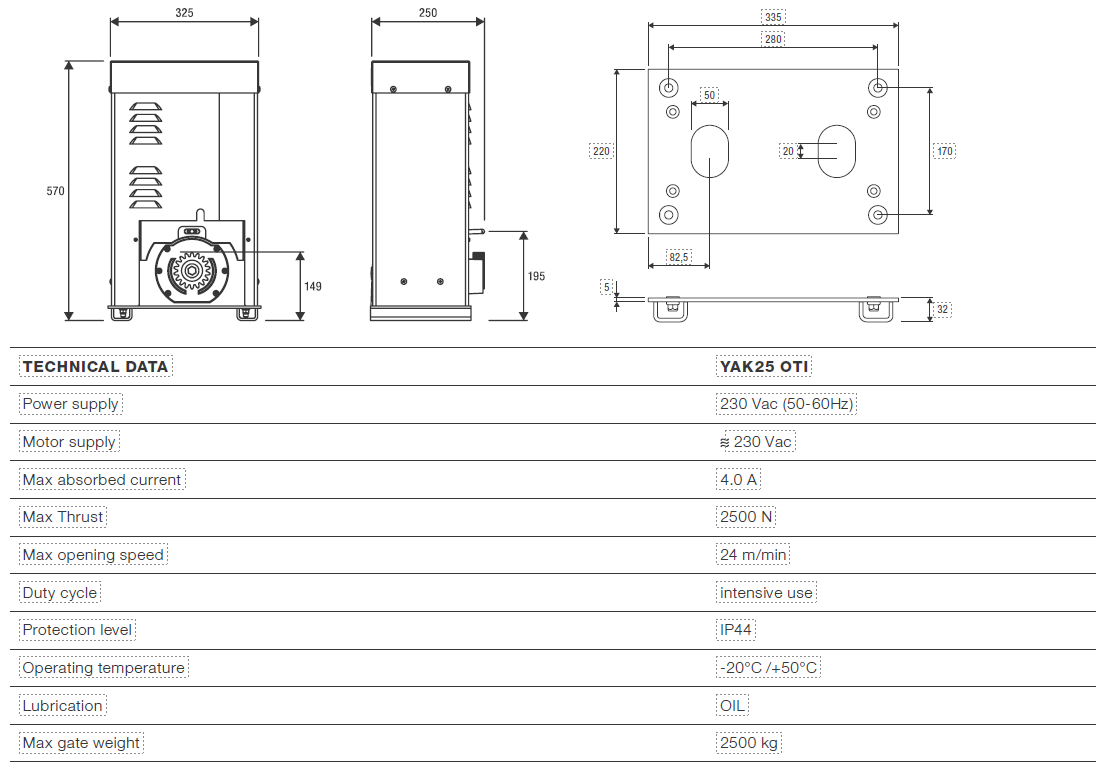 Commercial & Industrial Heavy Duty BENINCA YAK25 OTI Sliding Gate Motor - 2500KGs 230V AC