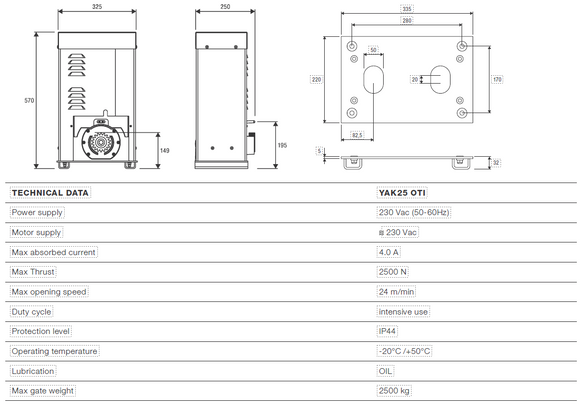 Commercial & Industrial Heavy Duty BENINCA YAK25 OTI Sliding Gate Motor - 2500KGs 230V AC