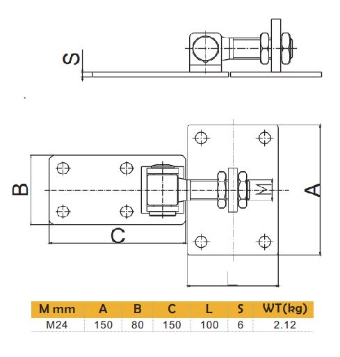 Swing Gate Adjustable bolt-on Hinge M24 With Fixing Plate